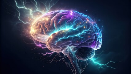 Obraz premium Vibrant brain with colorful neural connections and sparks