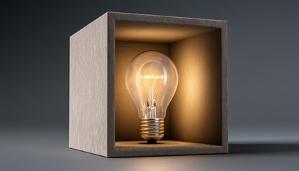 Innovative Concept: Abstract Open Box Illuminated By Light Bulb