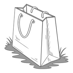 Illustration of a white shopping bag with white background.