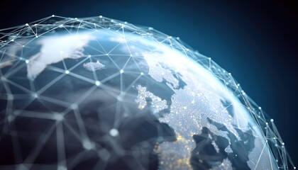 Digital Image Of Global Business And Technology Network Over The Globe: A Network Of Connections And Digital Interface. Digitally Created Visual.
