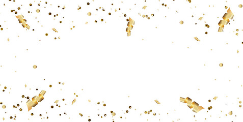 Golden confetti and shiny serpentine frame on black background &ndash; luxury festive border for celebration, party invitation, New Year, wedding, anniversary, holiday greeting card design
