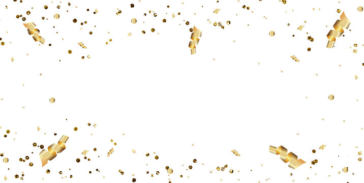 Golden confetti and shiny serpentine frame on black background &ndash; luxury festive border for celebration, party invitation, New Year, wedding, anniversary, holiday greeting card design