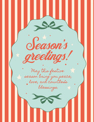 Retro Season's Greetings Card with Vintage Stripes and Bows
