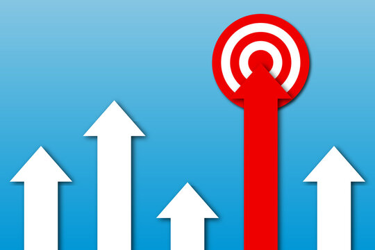 Success Achieving Goal Target Business Background, Red arrow hitting the target point.