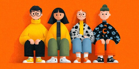 Diverse group of young friends sitting together