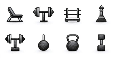 Fitness gym equipment icons for health and workout