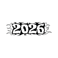 Elegant 2026 Happy New Year concept with golden text and fireworks pattern on a simple white background