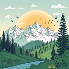 International Mountain Day Poster Illustration &ndash; December 11 | Nature, Mountains & Environment Awareness Art