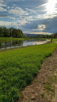 landscape with lake River, hoexter, Germany 