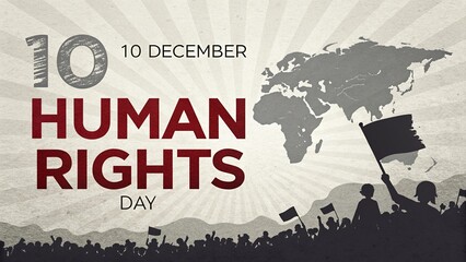 Human Right Day, Grayscale human rights protest poster representing strength unity and justice.