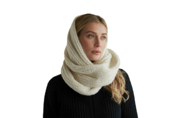 Woman in Cream Knit Scarf - Isolated