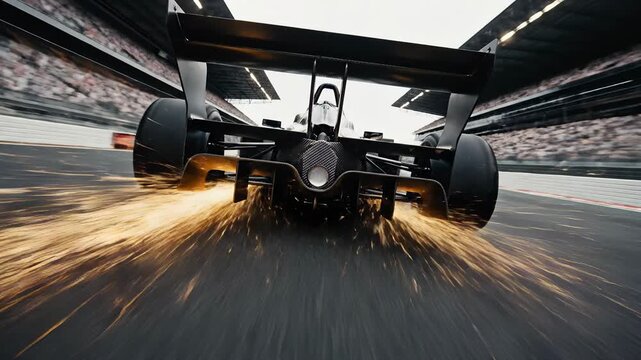 Intense Race Car Front View Sparks On Track.