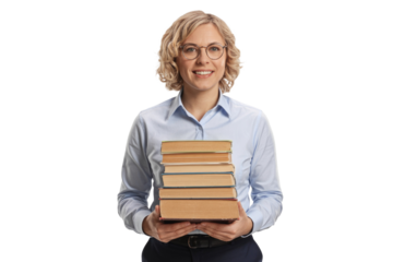 Woman with books, transparent background