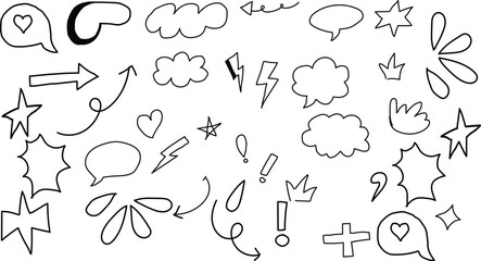 Hand Drawn Speech Bubbles and Shapes Black and White