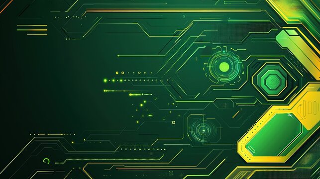 High - Tech Green and Yellow Digital Circuit Board Background for Tech Projects