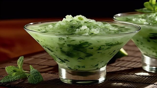 Refreshing Minty Green Drink in Elegant Glasses for Summer.
