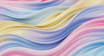 Abstract flowing waves of pastel colors creating a soothing and gentle background texture with smooth, harmonious curves and soft gradients perfect for modern design