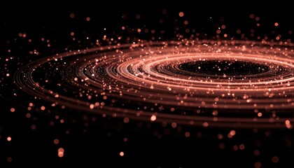 Futuristic Visualizing Big Data Through Abstract Digital Circles Of Particles With Noise In Virtual Space Vr Cyberspace, Including Crypto Currency.