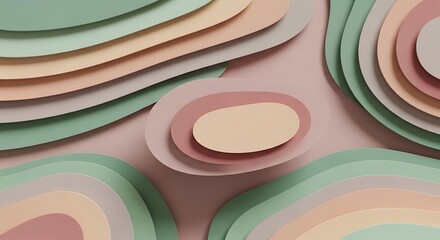 Abstract Composition of Wavy Paper Layers in Gentle Pastel Tones Creating a Modern and Serene Background Design with Organic Shapes and Soft Shadows
