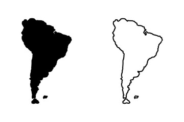 Stylized Abstract Solid and Outline Map of the Continent South America. Vector Image.