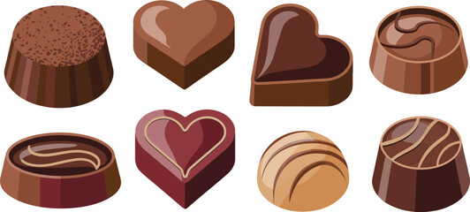 Collection of delicious chocolate pralines in various shapes, gourmet confectionery assortment