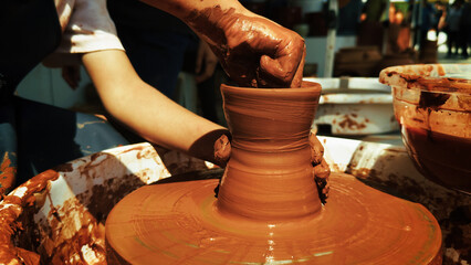 Working With Clay Pot in Ceramic Workshop