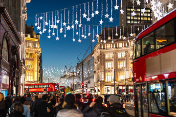 London Oxford Street Christmas star lights night scene