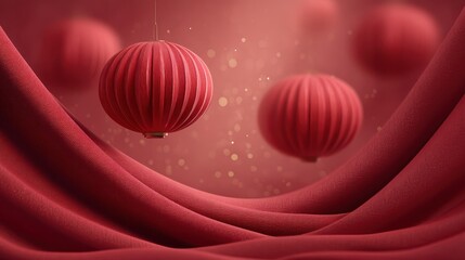 Red background with red lanterns hanging from the ceiling