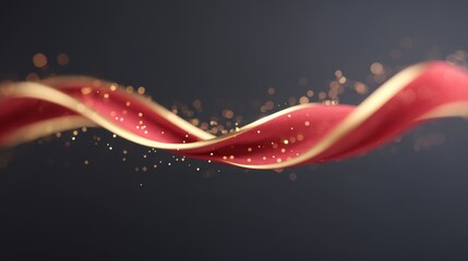 Red ribbon with gold glitter on it