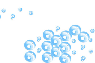 Stunning collection of vibrant blue water bubbles rising dynamically against a deep black background creating abstract energy