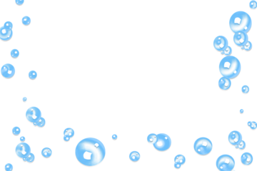 Stunning vibrant blue bubbles float gracefully across a deep black background creating a dynamic abstract border