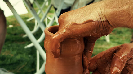 Working With Clay Pot in Ceramic Workshop