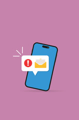 Phone notifications. Smartphone with new mail vector illustration on isolated background. Reminder message, sign business concept

