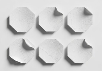 Arrangement of six octagonal shapes with subtle shadows transparent background