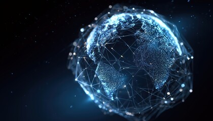 Futuristic Virtual Earth Globe Display With Glowing Nodes, Connections, And Dotted Data Grid: A Technological Showcase Of Connectivity In The Digital World
