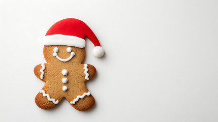 A gingerbread man with a Santa hat, ready to spread holiday cheer! Baked to perfection, he brings warmth and sweetness to the festive season. The perfect holiday treat!