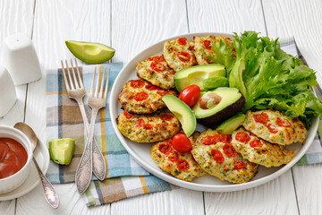 minced chicken cherry tomatoes patties on a plate