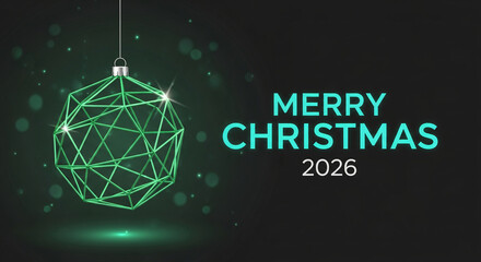 Geometric Christmas ornament on string with "Merry Christmas 2026" text. It represents holiday season, festive mood and celebration of end of year