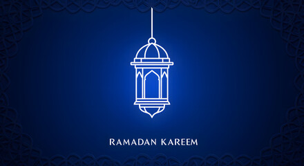 White Islamic Lantern on Dark Blue Gradient Background