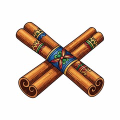 Beautifully decorated cinnamon sticks cross with vibrant ethnic patterns, adding a festive culinary touch to any project.