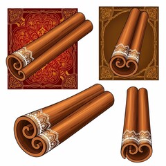 Vibrant cinnamon sticks presented in decorative arrangements, perfect for culinary and aromatic inspiration, adding warmth and spice to any project.