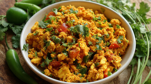 Delicious indian paneer bhurji, a flavorful scrambled cottage cheese dish with spices and herbs