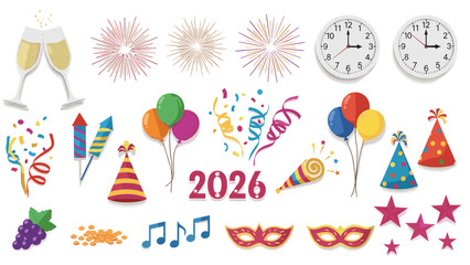 Obraz premium New year 2026 celebration elements set white