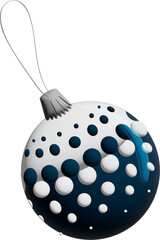 Christmas ornament with a gradient blue sphere is decorated with white and blue circular dot patterns.,