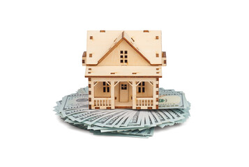 Real estate investment and financial growth with house model on dollar fan