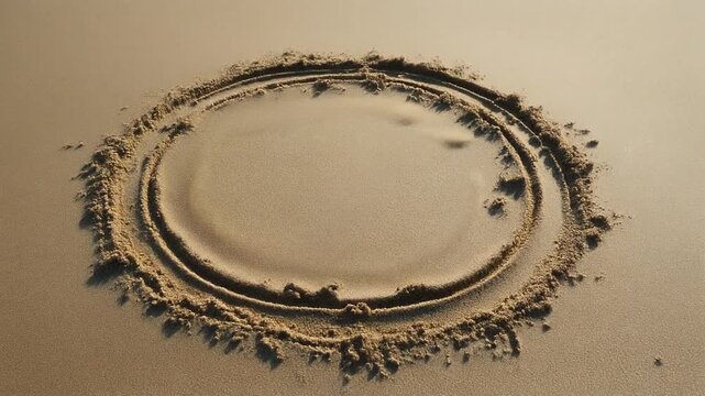 Ephemeral circle etched into the golden sand, a transient design reflecting nature's delicate artistry and the simple beauty of temporary creation
