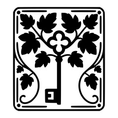 Key with a vine ornament in a square shape