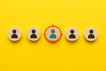 Choose circle wooden block with person icon with human resources recruitment, Employment headhunting, candidate, process of selecting people to work in the organization. HR human resources concept.