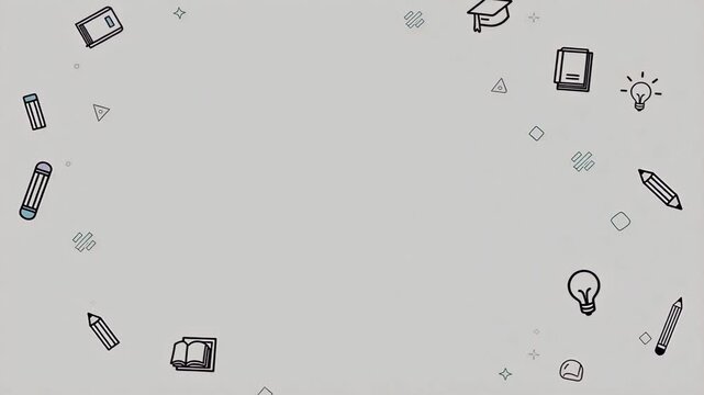 Minimal light background with tiny low-contrast education line icons&mdash;books, pencils, rulers, tablets, lightbulbs&mdash;distributed softly around the edges. Center remains open and clean for text or graphics