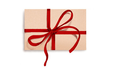 gift box with red ribbon Christmas  decorated cute ornaments xmas element vintage hand drawn on transparent background.